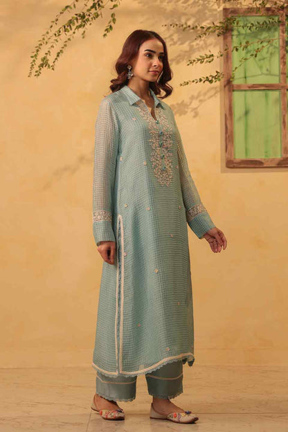 Vaayu Light Blue Collar Kurta Set