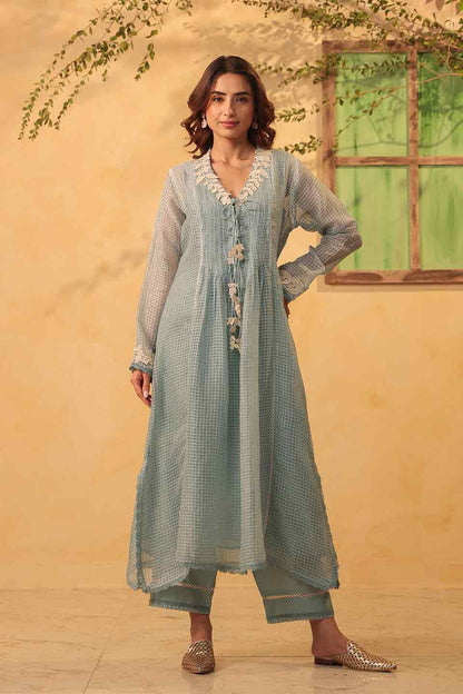Vaayu Light Blue Collar Kurta Set