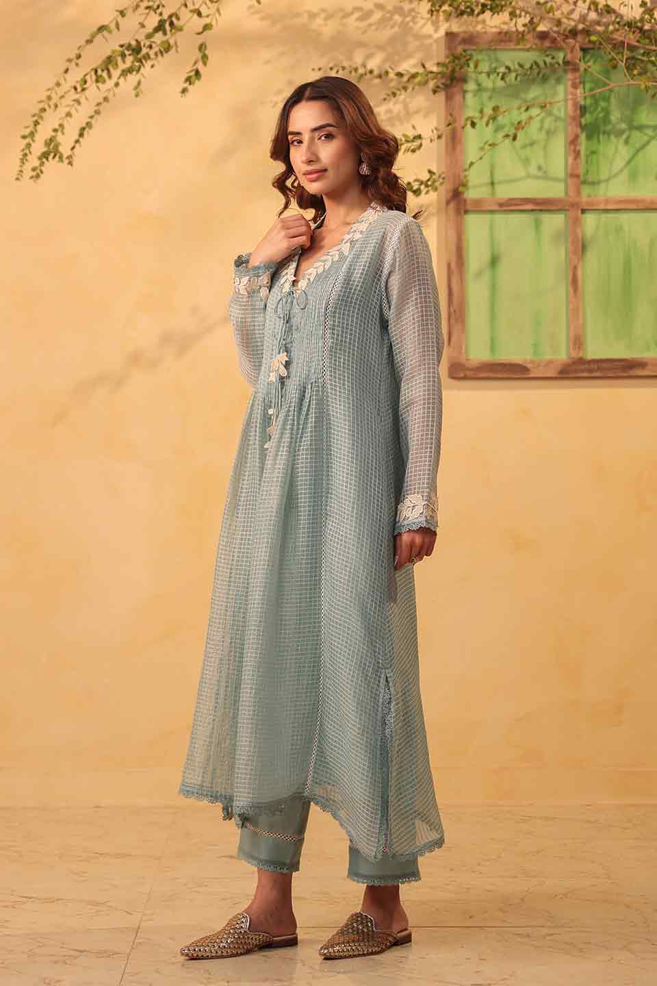 Vaayu Light Blue Collar Kurta Set