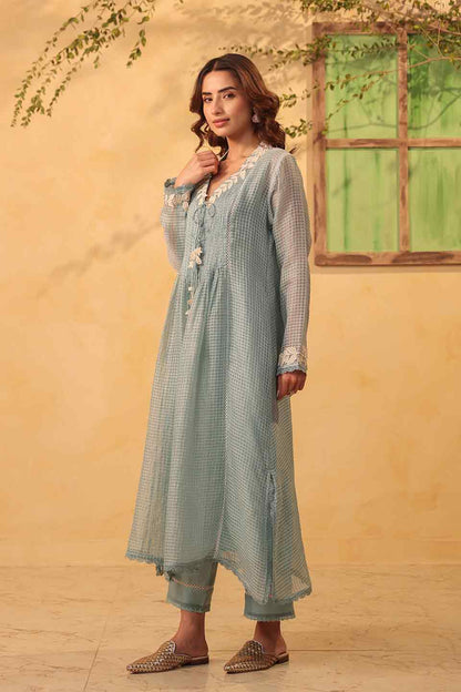 Vaayu Light Blue Collar Kurta Set