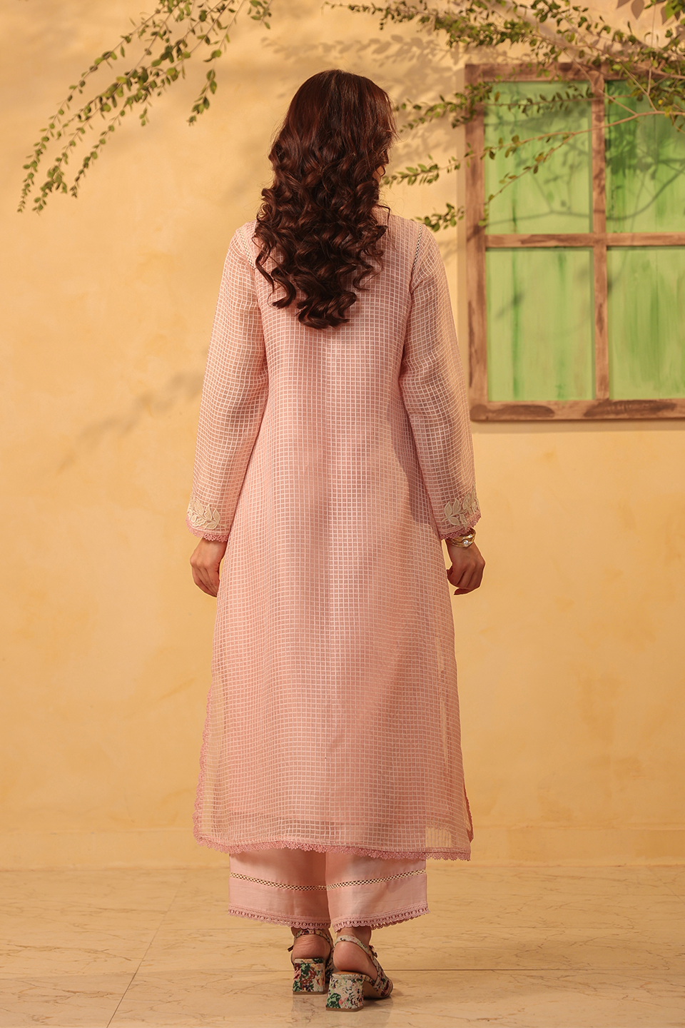 Vaayu Light Pink Tie-up Kurta Set