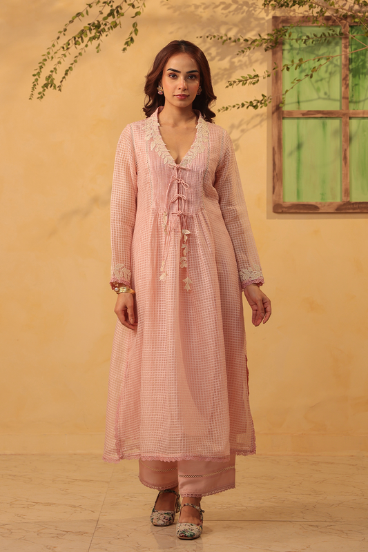 Vaayu Light Pink Tie-up Kurta Set