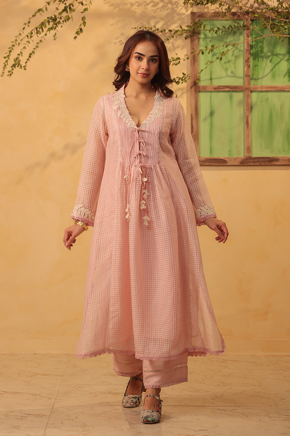 Vaayu Light Pink Tie-up Kurta Set