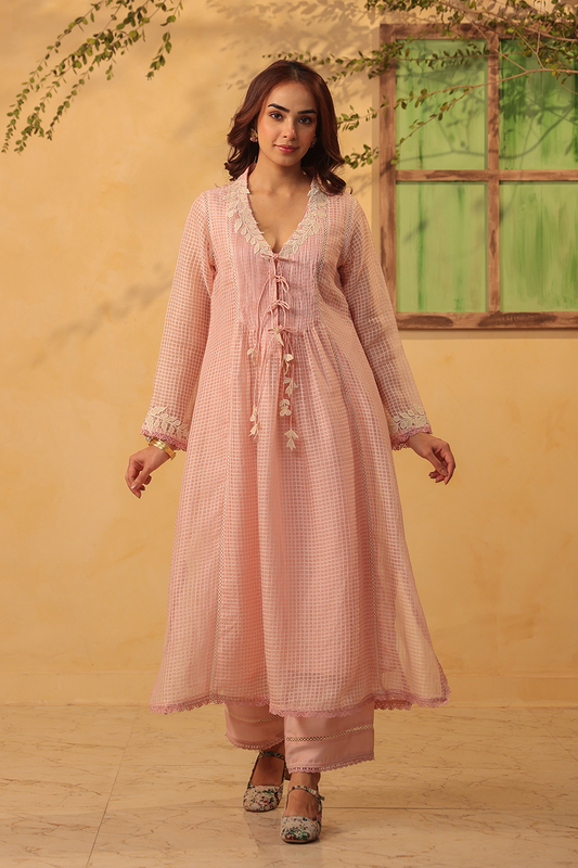 Vaayu Light Pink Tie-up Kurta Set
