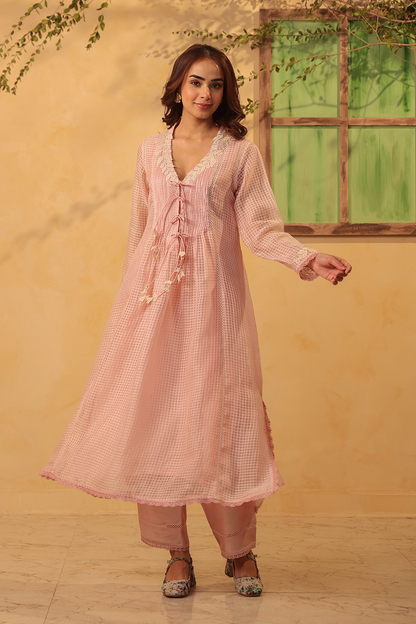 Vaayu Light Pink Tie-up Kurta Set