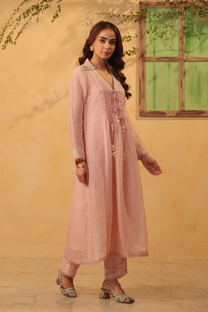 Vaayu Light Pink Tie-up Kurta Set