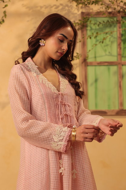 Vaayu Light Pink Tie-up Kurta Set