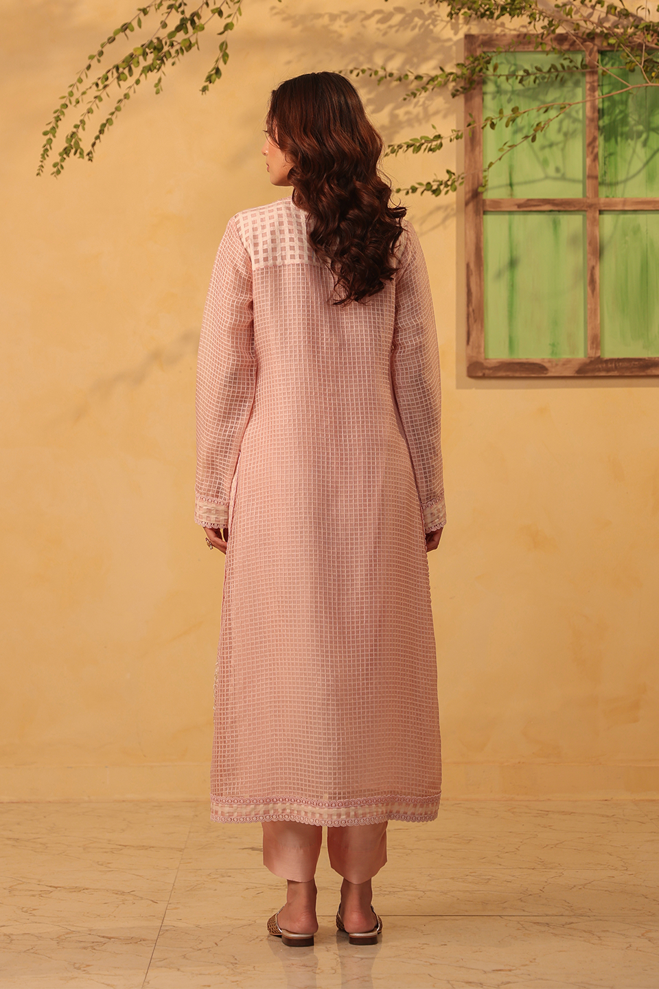 Vaayu Light Pink Straight Long Kurta Set