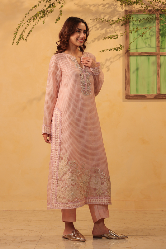 Vaayu Light Pink Straight Long Kurta Set