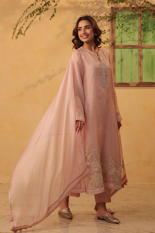 Vaayu Light Pink Straight Long Kurta Set