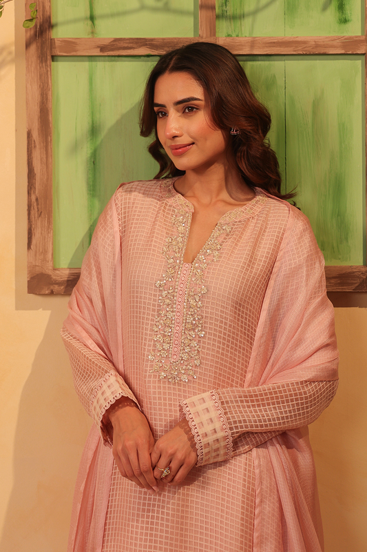 Vaayu Light Pink Straight Long Kurta Set