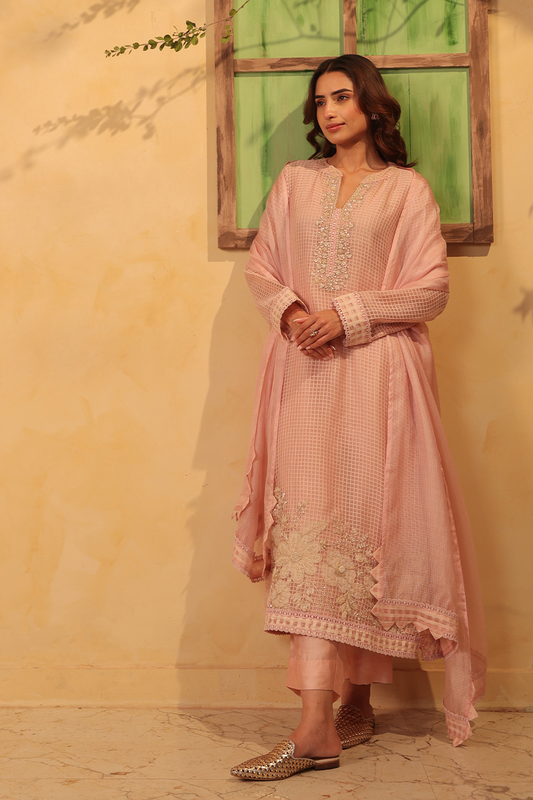 Vaayu Light Pink Straight Long Kurta Set