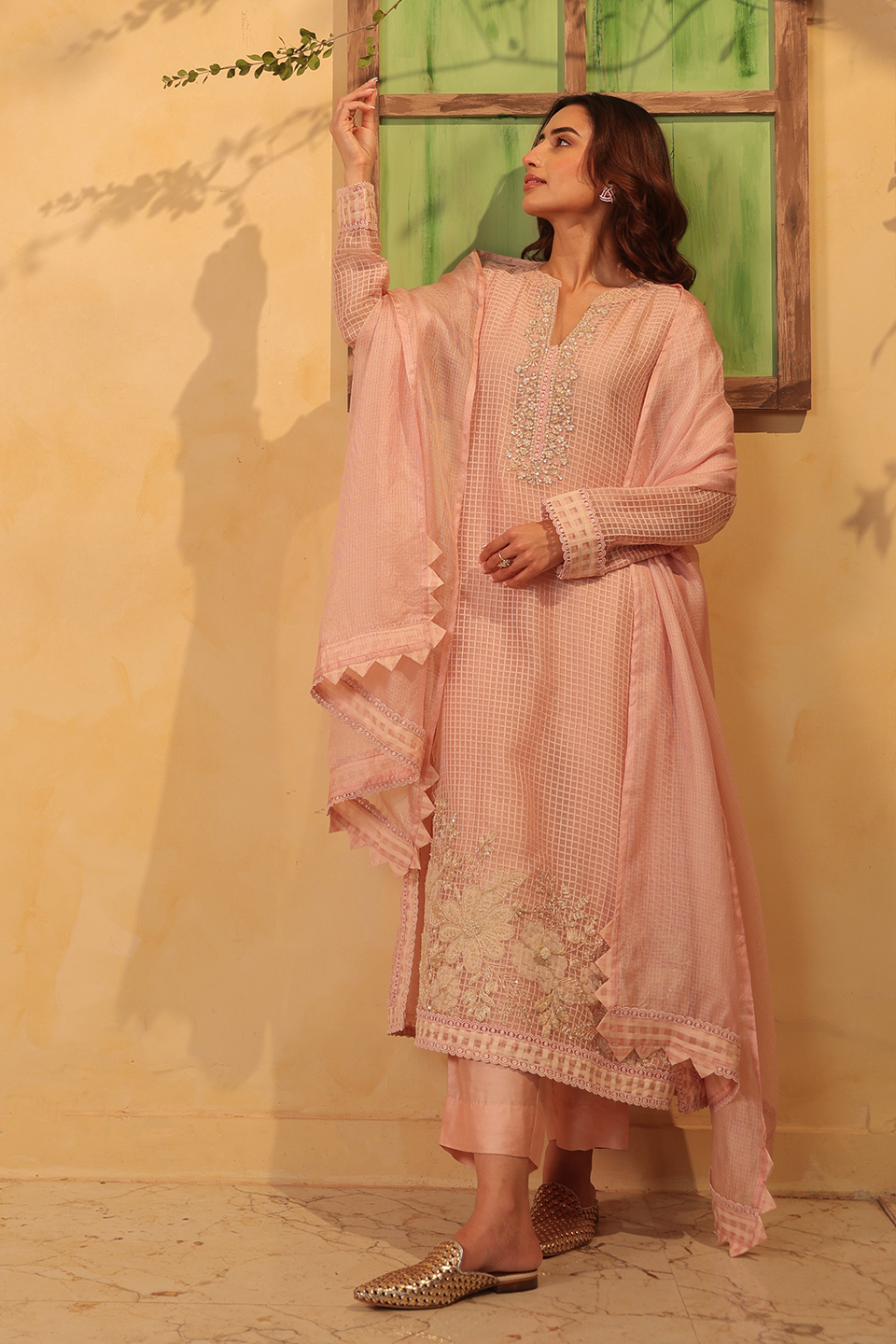 Vaayu Light Pink Straight Long Kurta Set