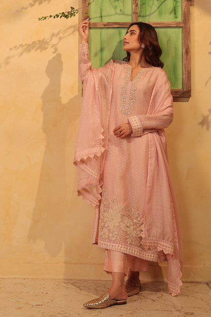 Vaayu Light Pink Straight Long Kurta Set