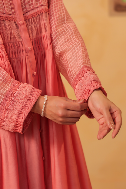 Vaayu Pink Pintuck Collar Kurta Set