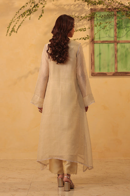 Vaayu Beige Applique Yoke Kurta Set