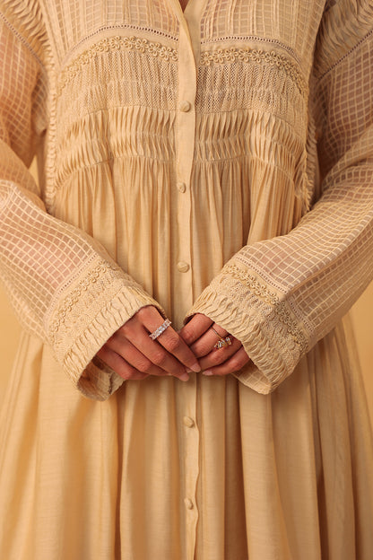 Vaayu Beige Pintuck Collar Kurta Set