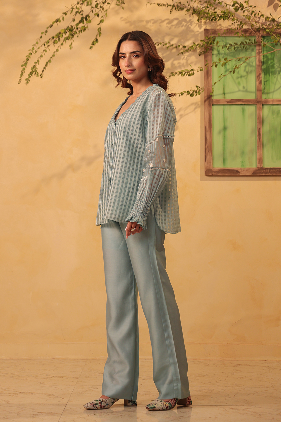 Vaayu Light Blue V Neck Co ord Set