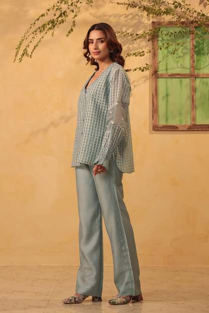 Vaayu Light Blue V Neck Co ord Set