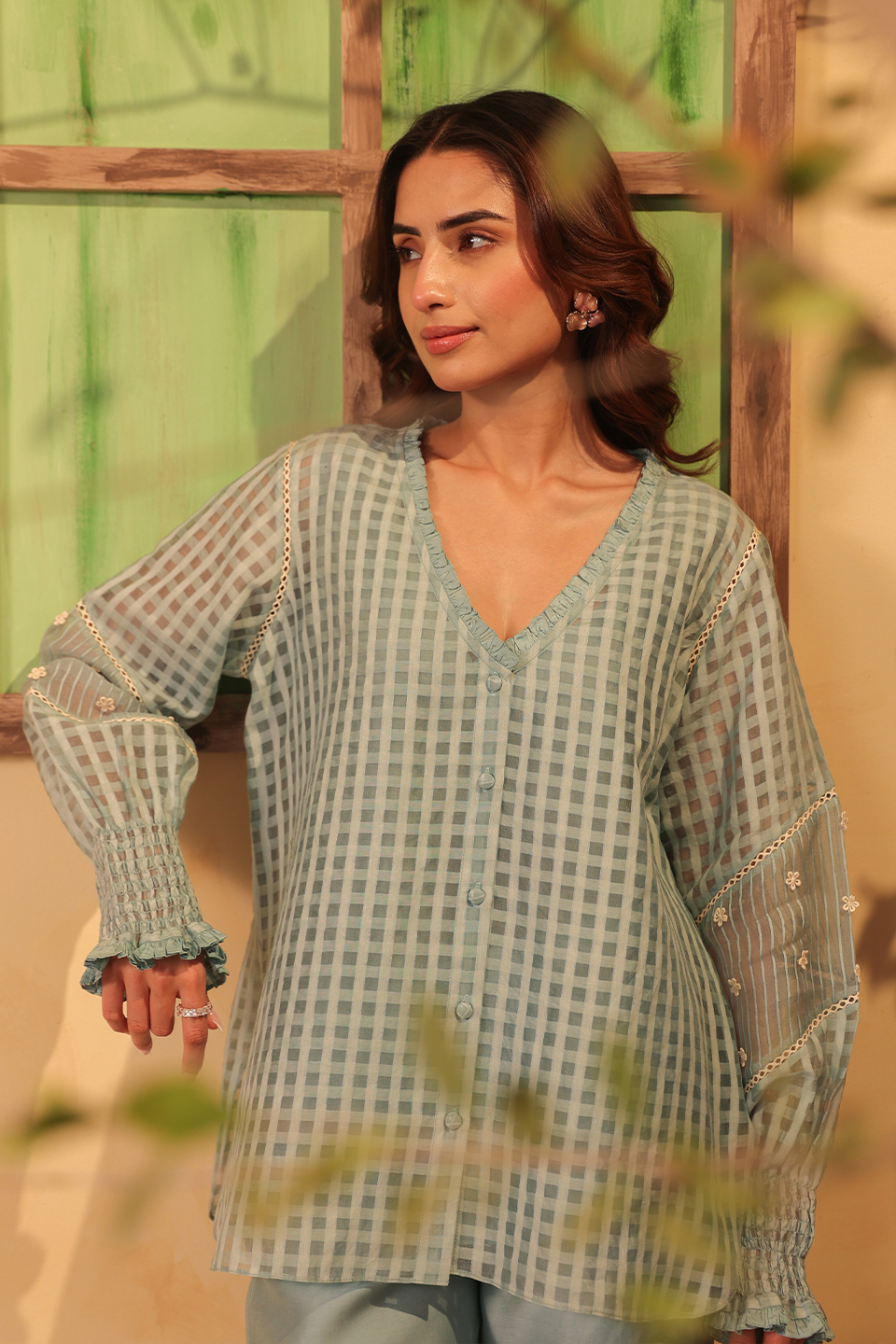 Vaayu Light Blue V Neck Co ord Set