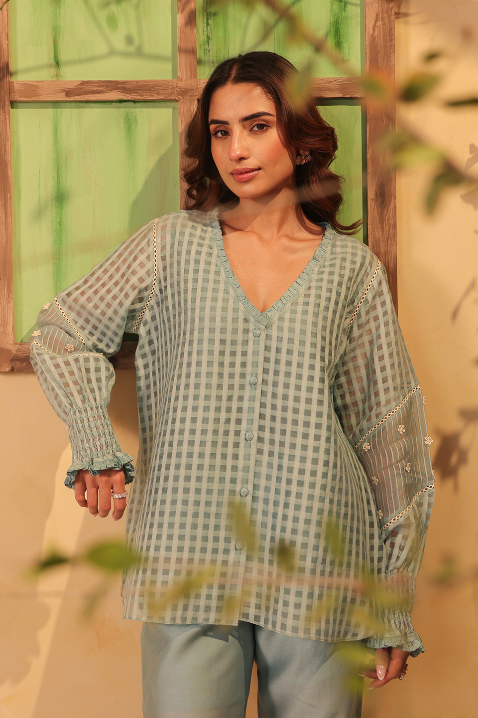 Vaayu Light Blue V Neck Co ord Set