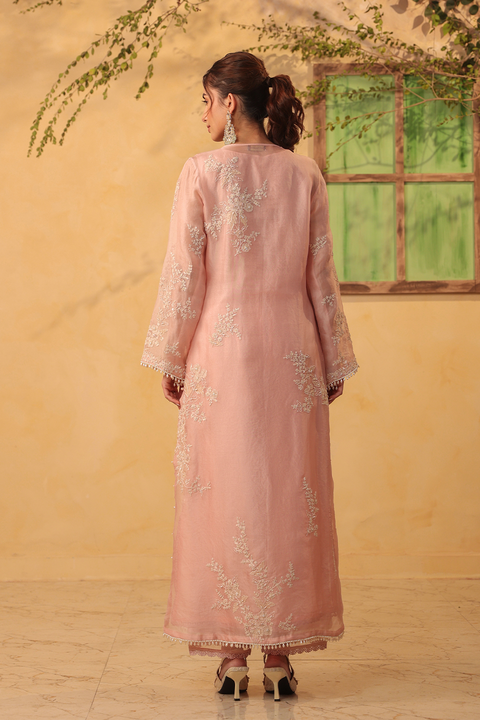 Vaayu Light Pink Jaal Straight Kurta Set