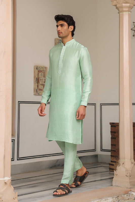 Gulzar Mint Green Criss Cross Embroidered Placket Kurta Set