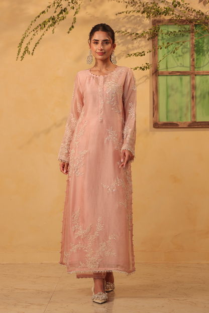 Vaayu Light Pink Jaal Straight Kurta Set