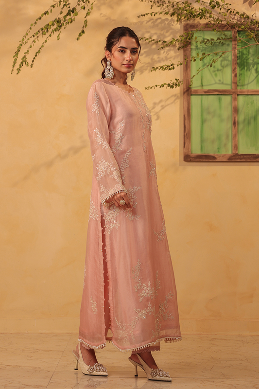 Vaayu Light Pink Jaal Straight Kurta Set