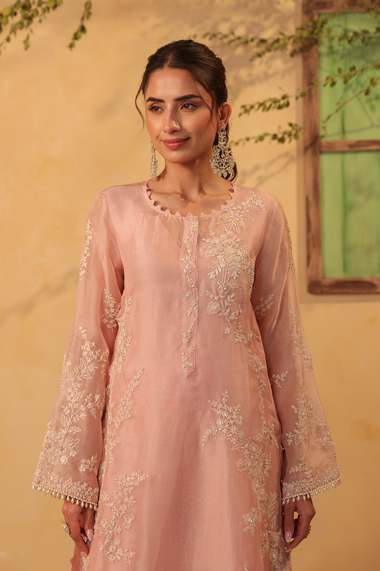 Vaayu Light Pink Jaal Straight Kurta Set