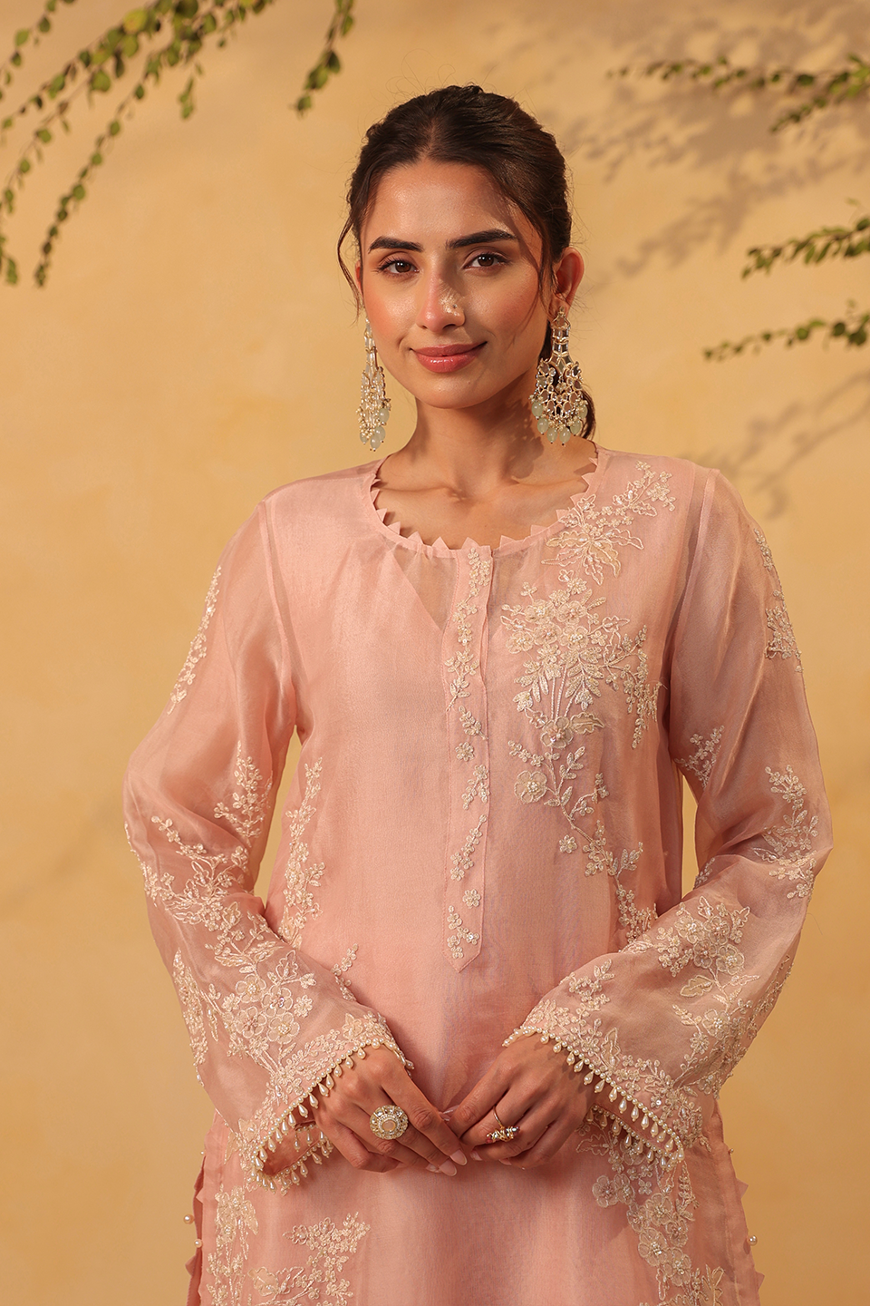 Vaayu Light Pink Jaal Straight Kurta Set