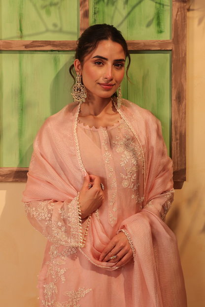 Vaayu Light Pink Jaal Straight Kurta Set