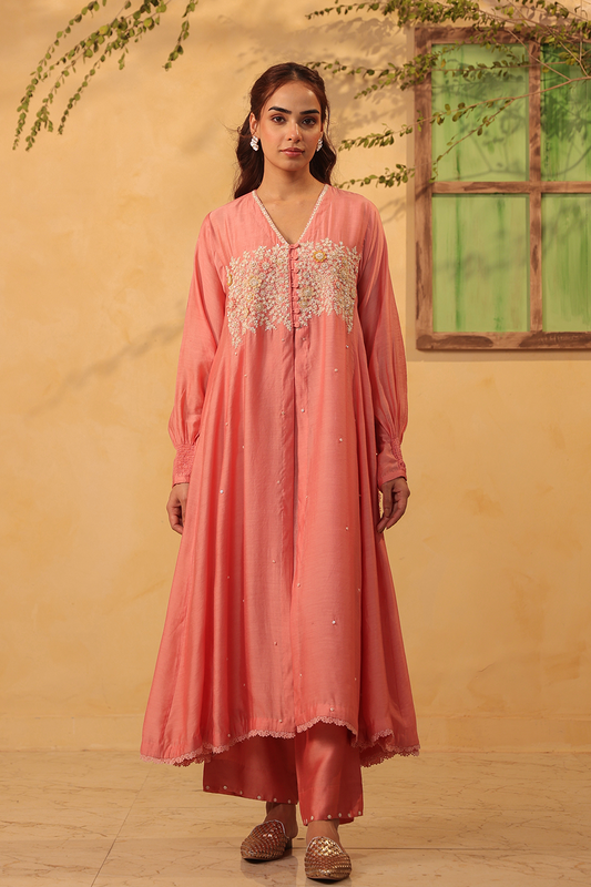 Vaayu Pink Jacket Style Kurta Set