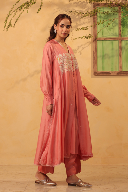 Vaayu Pink Jacket Style Kurta Set