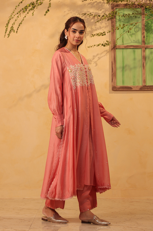 Vaayu Pink Jacket Style Kurta Set