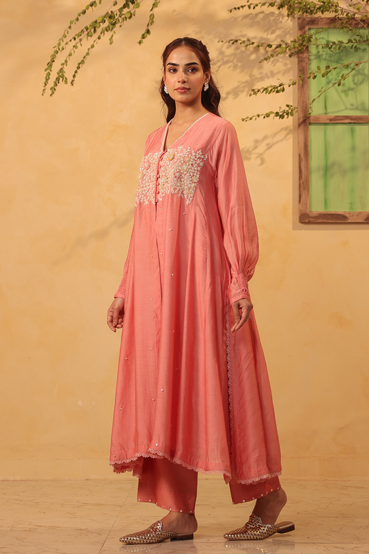 Vaayu Pink Jacket Style Kurta Set