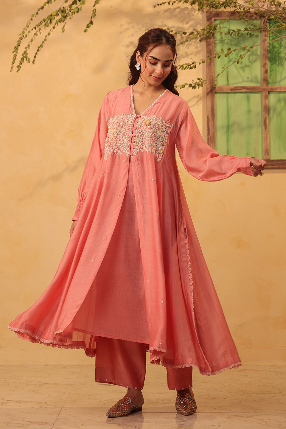 Vaayu Pink Jacket Style Kurta Set