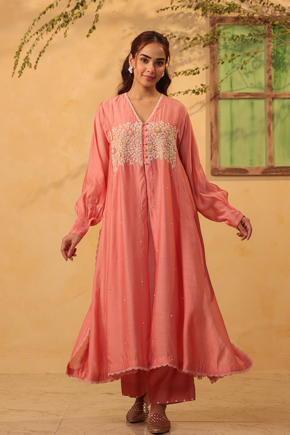 Vaayu Pink Jacket Style Kurta Set
