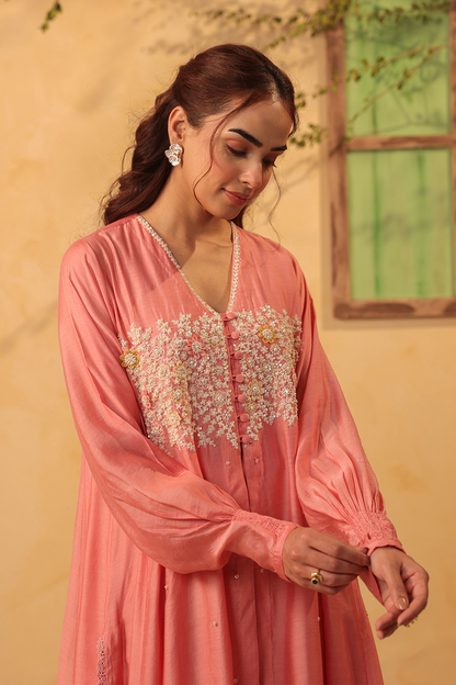 Vaayu Pink Jacket Style Kurta Set
