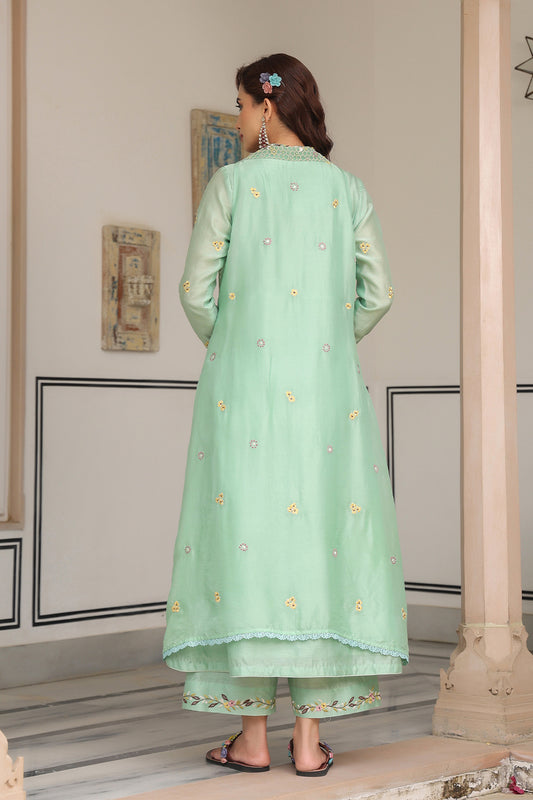 Gulzar Green Jacket Style Kurta Set