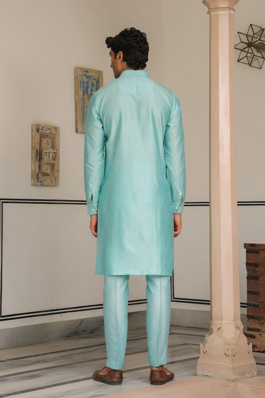 Gulzar Light Blue Floral Embroidered Neckline Kurta Set