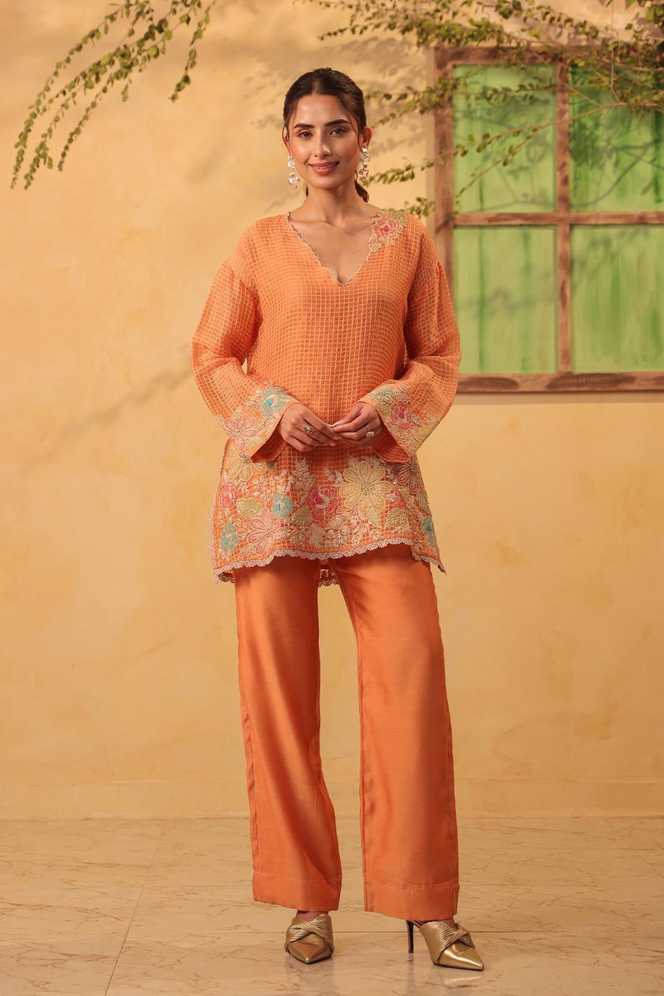 Vaayu Orange Heavy Applique Co-Ord Set