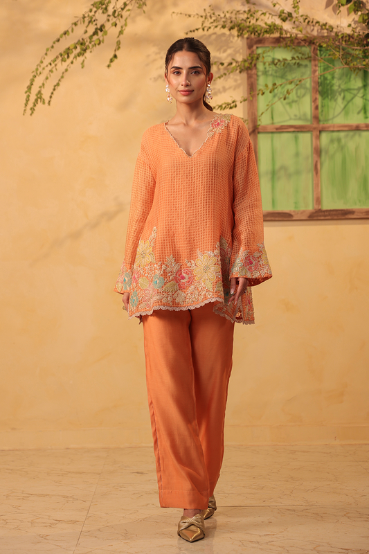 Vaayu Orange Heavy Applique Co-Ord Set