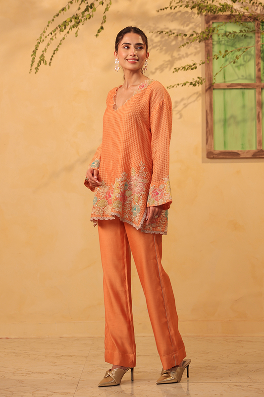 Vaayu Orange Heavy Applique Co-Ord Set