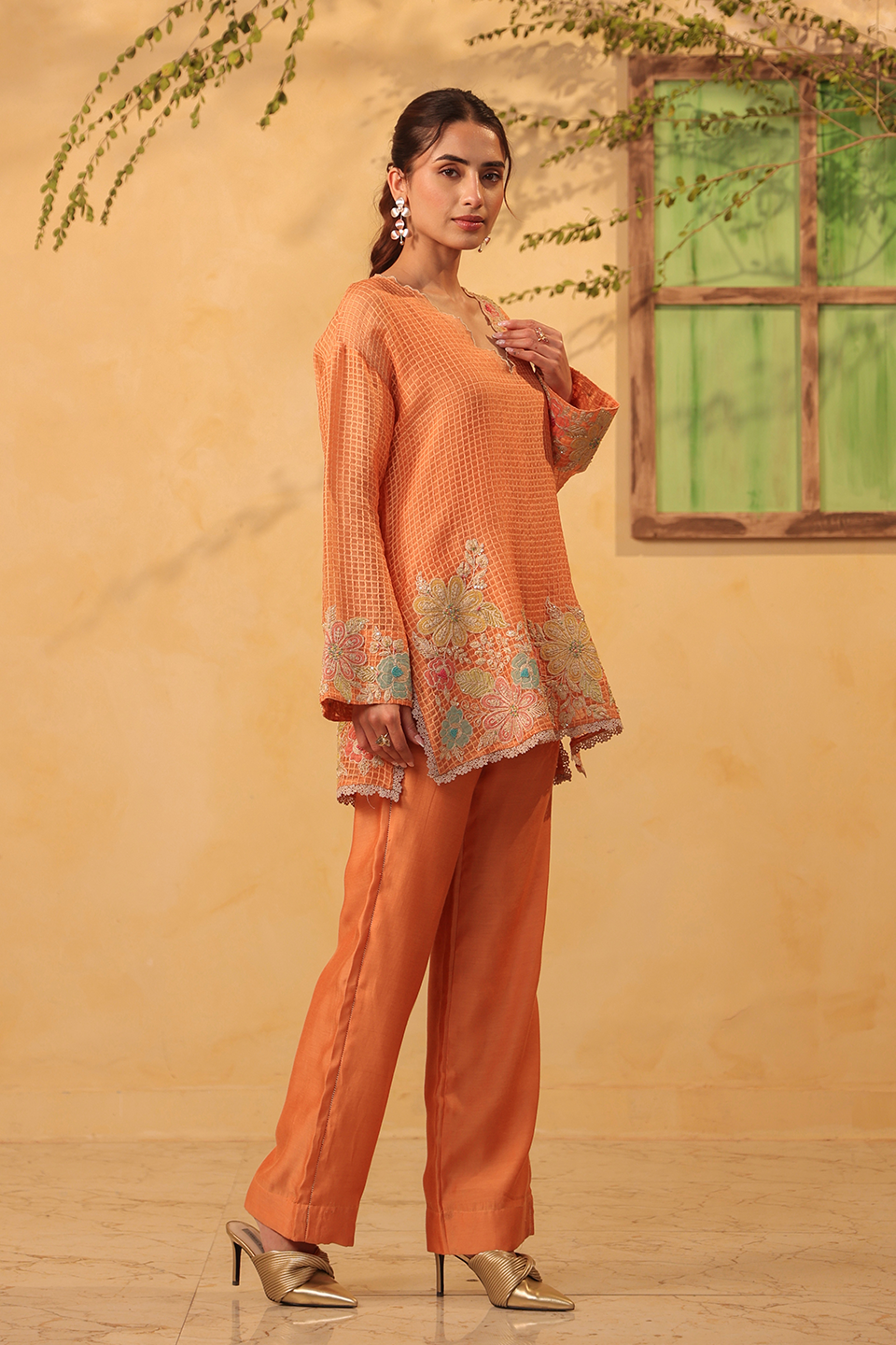 Vaayu Orange Heavy Applique Co-Ord Set