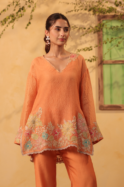 Vaayu Orange Heavy Applique Co-Ord Set