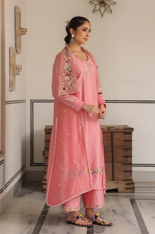 Gulzar Pink Jacket Style Kurta Set