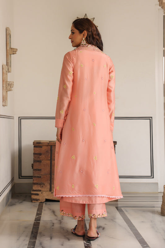 Gulzar Peach Jacket Style Kurta Set