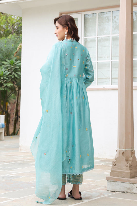 Gulzar Blue Frockstyle Kurta Set