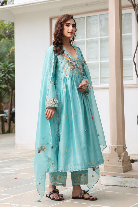 Gulzar Blue Frockstyle Kurta Set